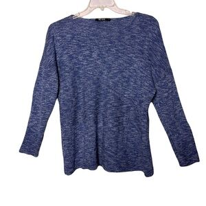 Nic+Zoe | Marled Blue Mixed Knit Long Sleeve Jewel Neck Sweater, XL